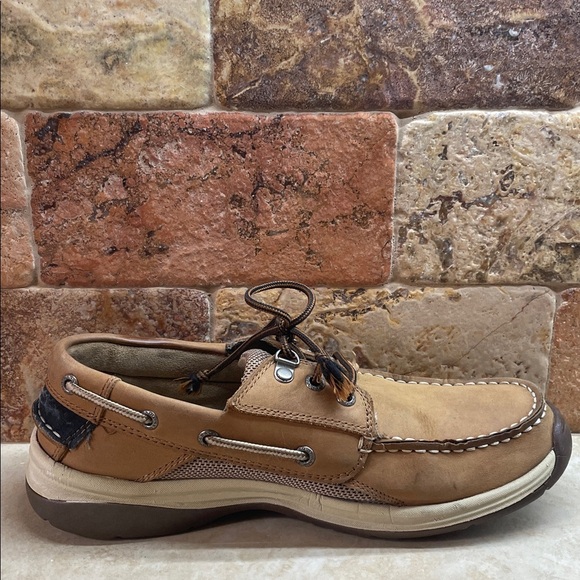 Sebago Helmsman Dark Tan Leather Boat Shoes Men’s 8M Moc Toe Deck Casual Lace - Picture 12 of 16